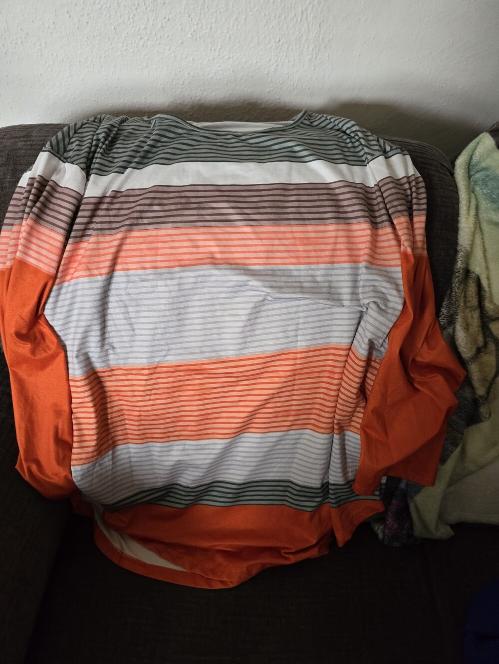 Men's Striped Long-Sleeve Crew in Bright Orange and Gray
